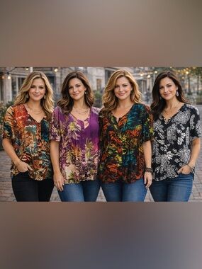 ROAMANS Lot of 4 beautiful blouses Henley Floral Tunics 12W